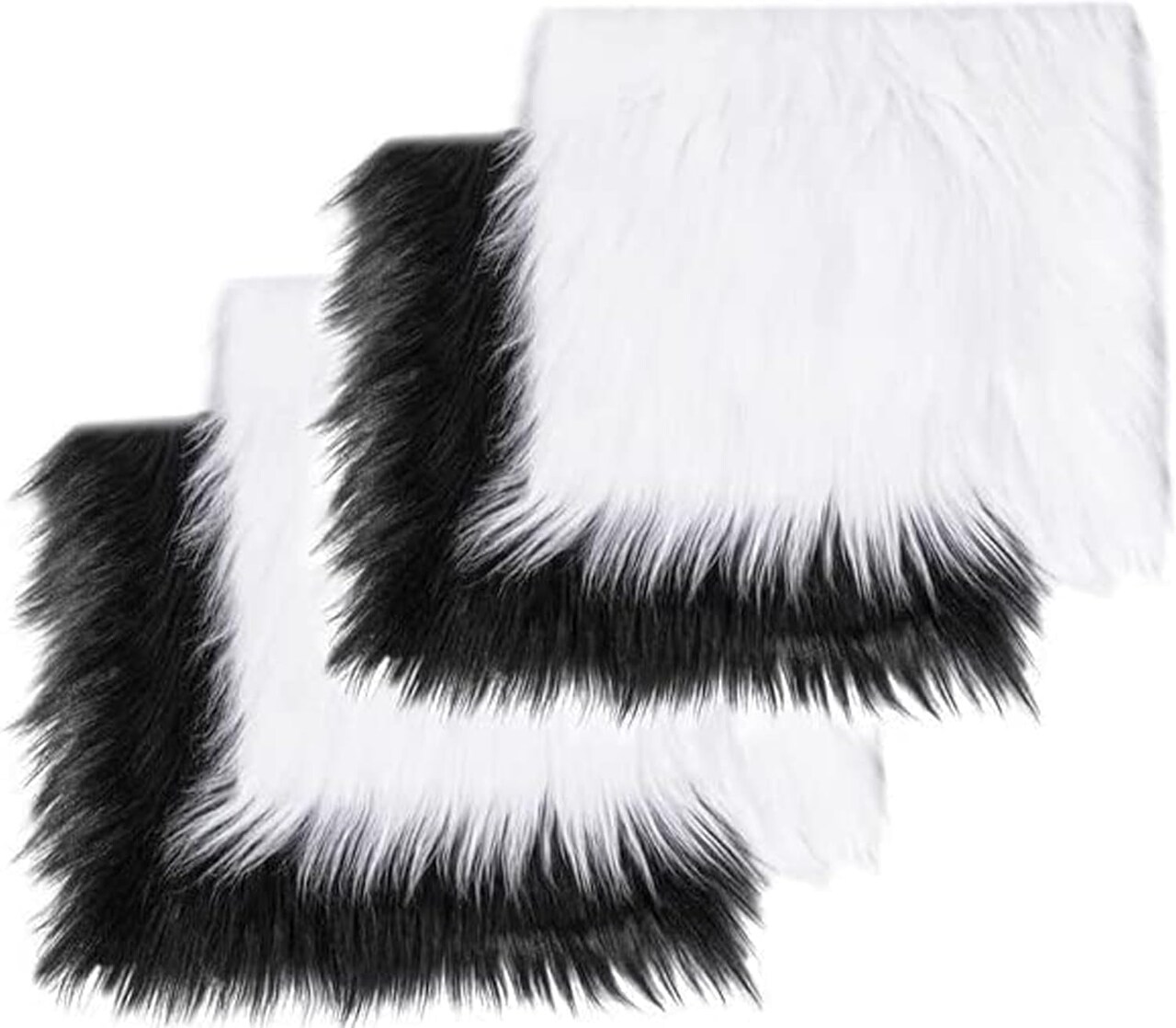 FabricLA | Faux Fur Fabric Square | 6" X 6" Inch Wide Pre-Cut Shaggy | Fake Fur Fabric | DIY, Craft Fur Decoration, Fashion Accessory, Hobby | 2 White & 2 Black Pack